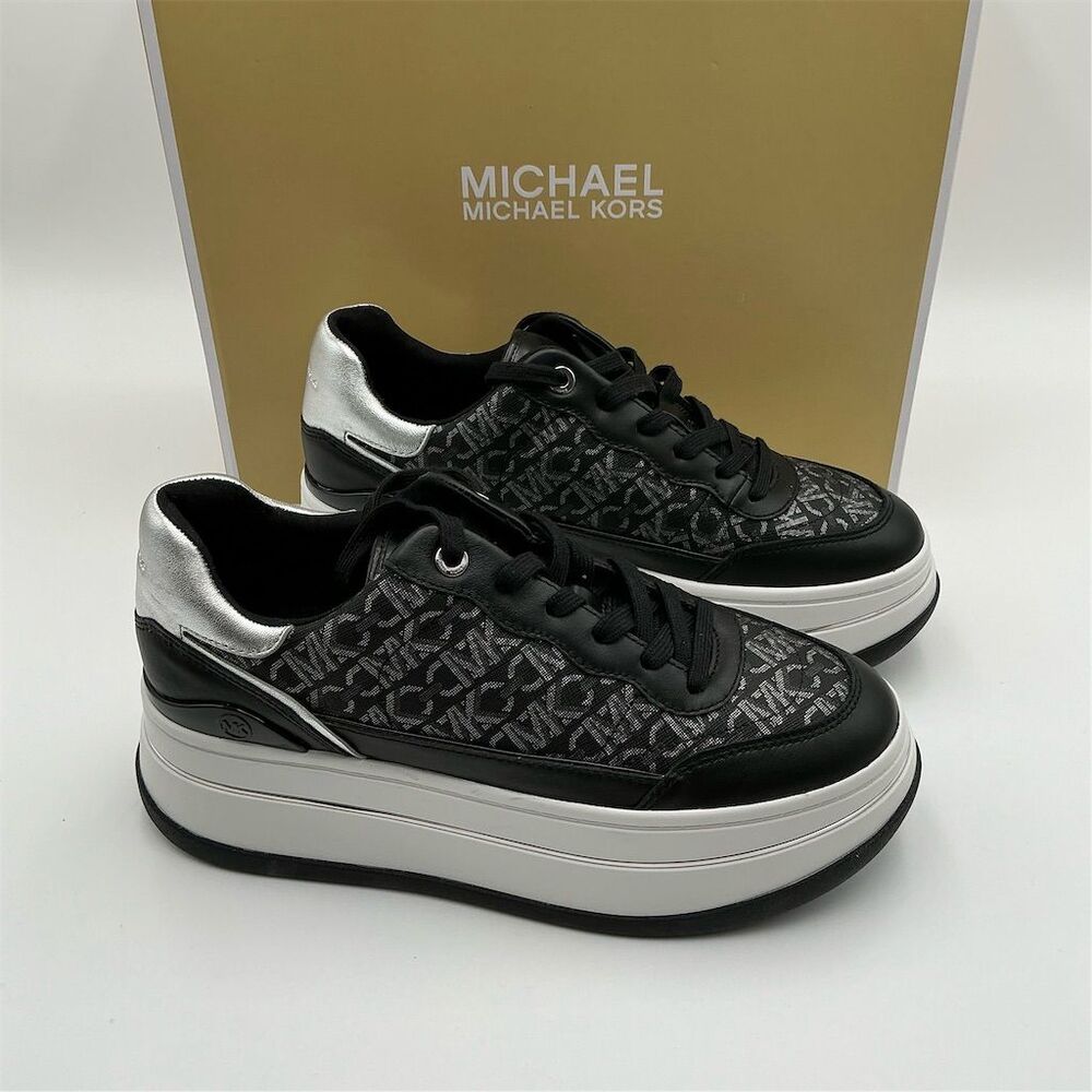 Michael Kors Hayes Women's Platform Sneakers Black Monogram Size 9M